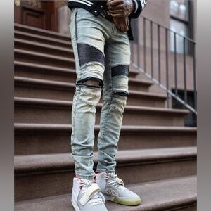 Hyper Denim Bleach Blue Paint Slim Tapered Jeans Men’s 34 NEW w/TAGS